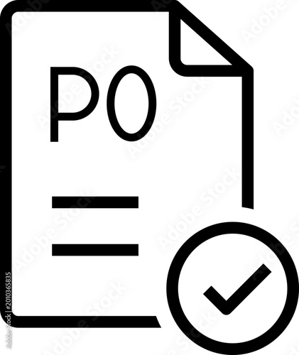 Purchase Order PO Document with Approval Checkmark Icon