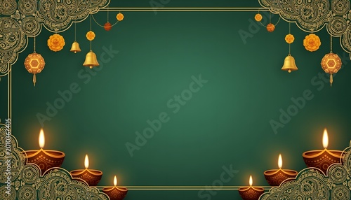 Green diwali background with golden oil.