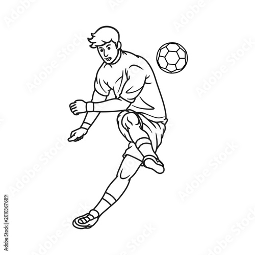 Bild auf Leinwand Line art illustration of a soccer player kicking a ball