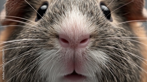 Close up portrait of a guinea pig with detailed features and whiskers