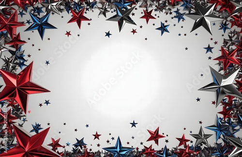 Red white and blue stars frame on white.