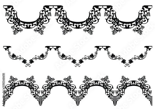 Fotografie black and white vector design set of elegant seamless floral page border decor m