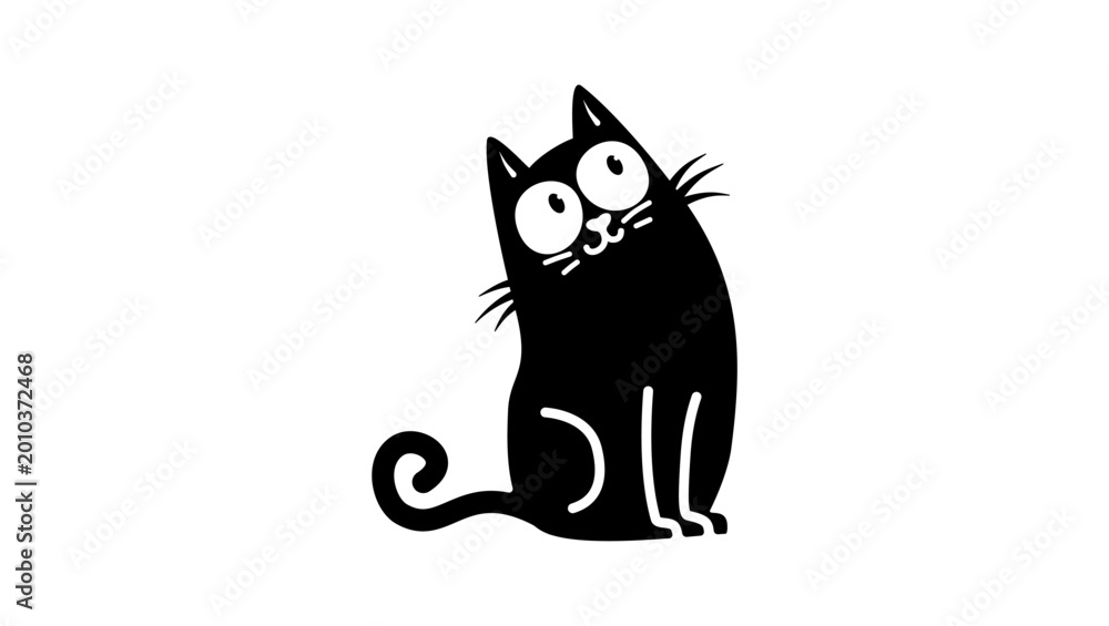 Obraz premium Wide Eyed Black Cat Logo, black isolated vector silhouette