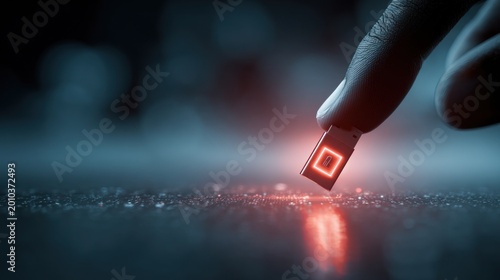 Hand holding glowing data storage device abstract technology concept