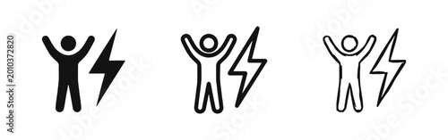 Obraz na płótnie High Energy Person with Lightning Bolt Icons - Motivation and Success Symbols in
