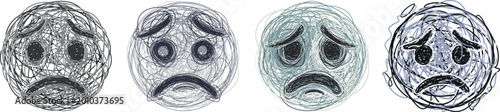 Foto Four Sad Faces in Different Styles and Colors.