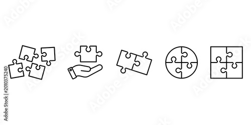 Bild auf Leinwand Jigsaw Puzzle Pieces Template – Outline Grid Icon Set Isolated Stock Vector