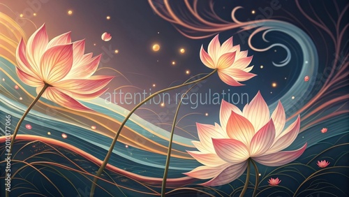 Elegant Lotus Flowers with Swirling Patterns in a Dreamlike Setting