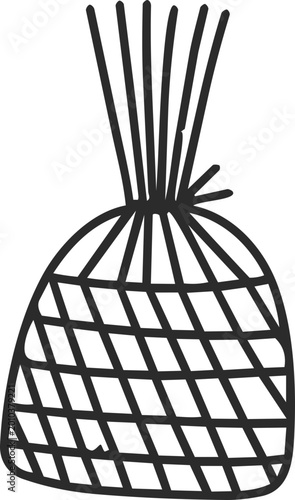 Bamboo basket thai culture line outline doodle icon for design concept