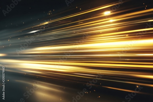 Abstract background golden-yellow light trails on dark blue-grey space