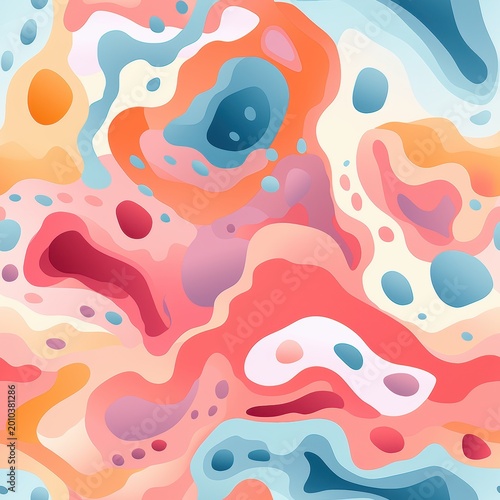 Abstract seamless pattern with layered fluid organic shapes pastel