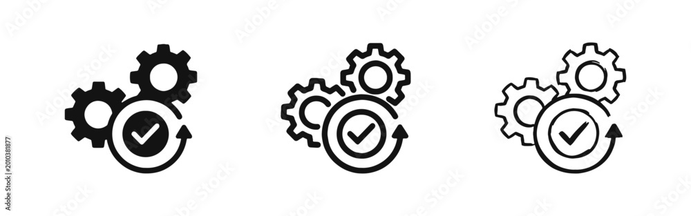 Obraz premium Operation Settings Icon Set with Cogwheel and Checkmark Symbols