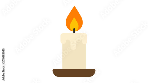 Tableau sur toile Tall wax taper with a wavering flame drawn in refined sparse line art, conjuring candlelit warmth, luxurious spa ambiance, quiet meditation, and intimate romantic settings in a timeless minimal style