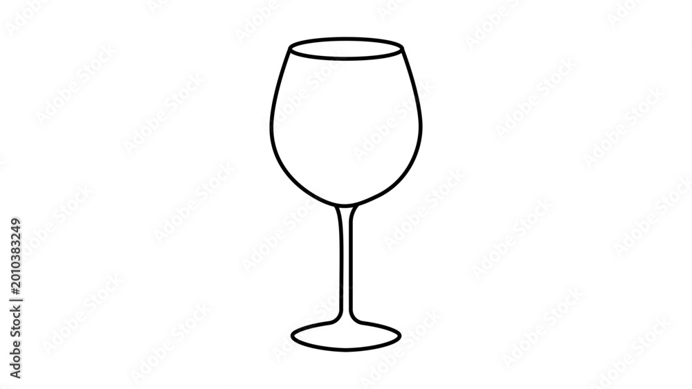 Obraz premium Sleek wine glass vector icon with editable stroke, minimalist hand-drawn illustration for restaurant menu and bar signage, scalable outline design featuring adjustable line weight for drinks.