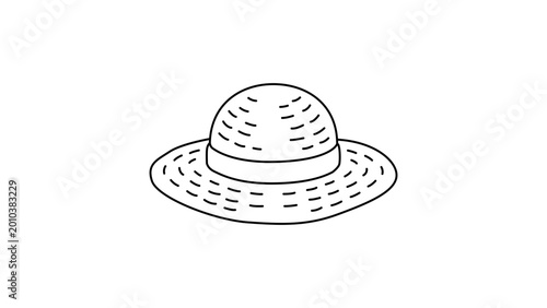 Fotografía Minimalist straw hat vector icon featuring an editable stroke for customizable line weight, perfect for summer fashion illustrations, beach travel graphics, and sun protection accessory designs