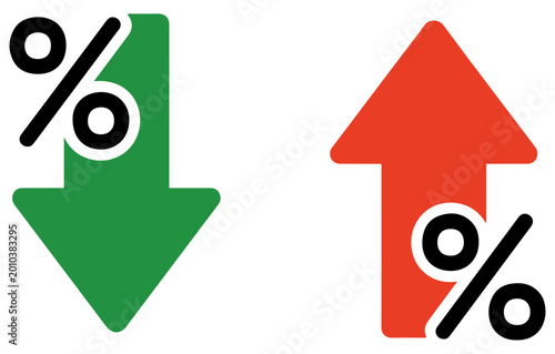 Schilderij op canvas percentage up down arrow icon vector illustration