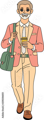 Modern Young Person with Shoulder Bag Flat Vector Illustration