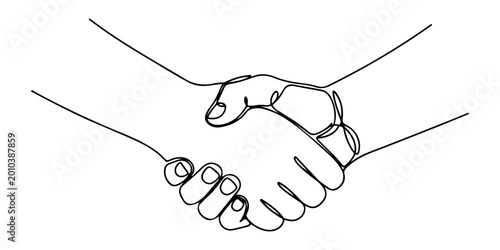 Obraz na płótnie continuous line drawing of handshake teamwork unity, line art vector illustratio