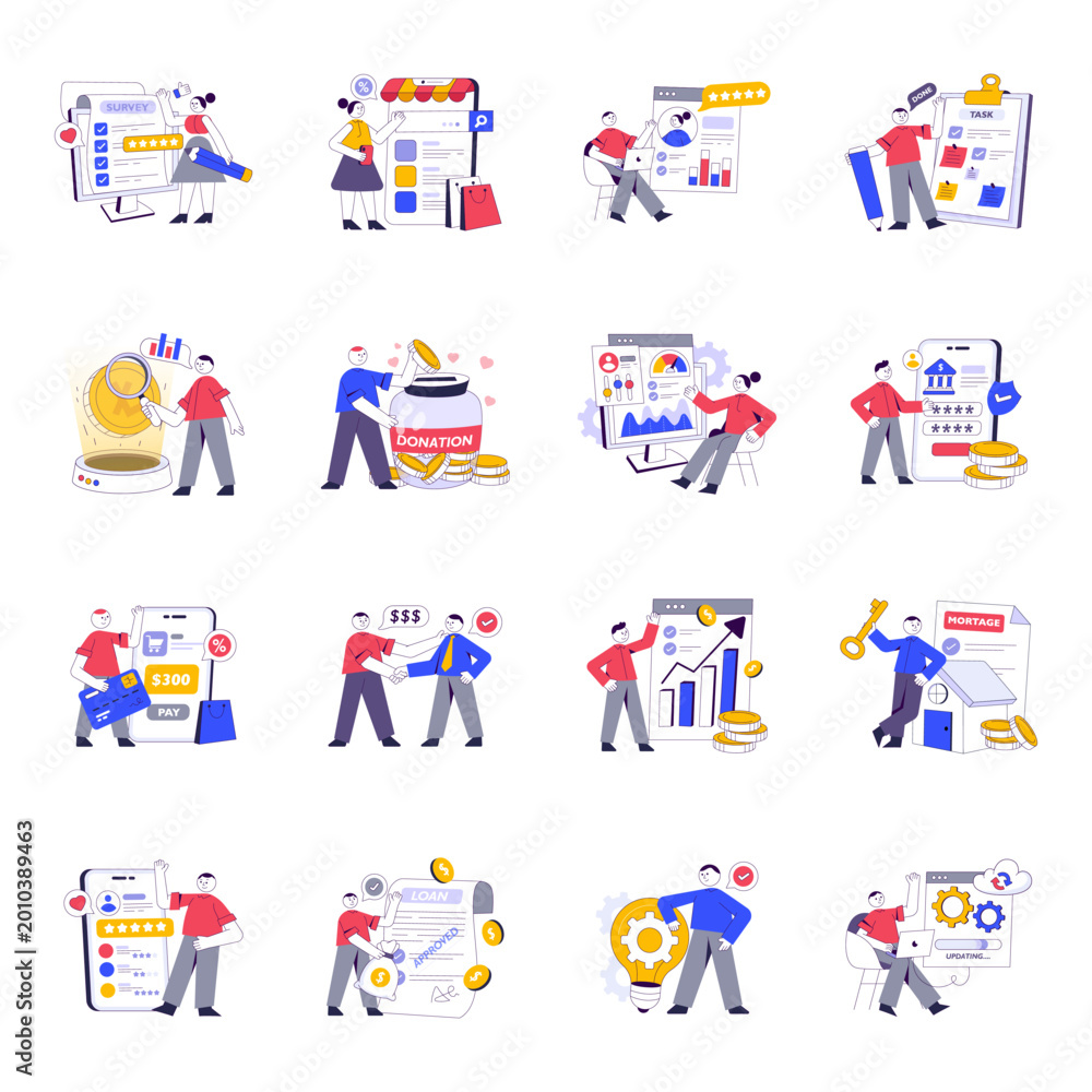Fototapeta premium Set of Business and Finance Flat Illustrations