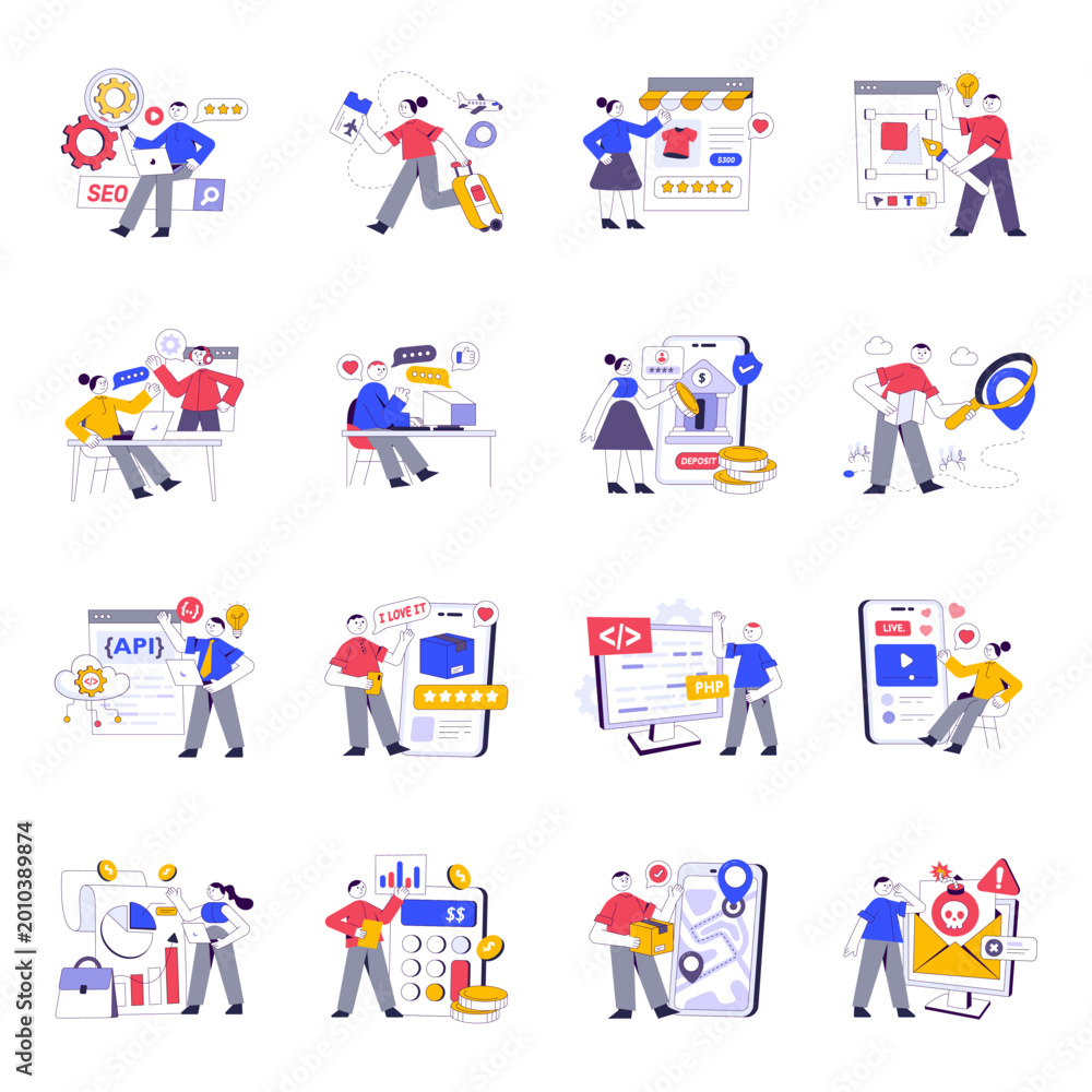 Fototapeta premium Set of Hr and Management Flat Illustrations