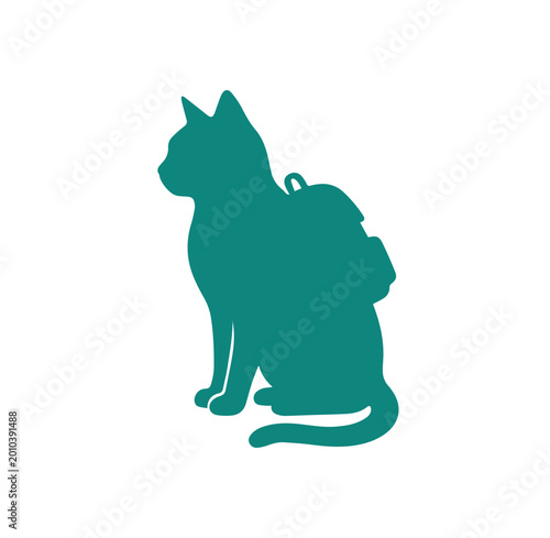 Canvas Print Silhouette illustration of a cat wearing a travel backpack with backpack