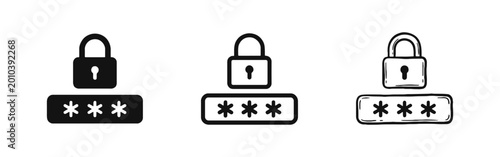 Tableau sur toile Password Security and Login Icon Set with Padlock - Solid, Outline, and Hand-Dra