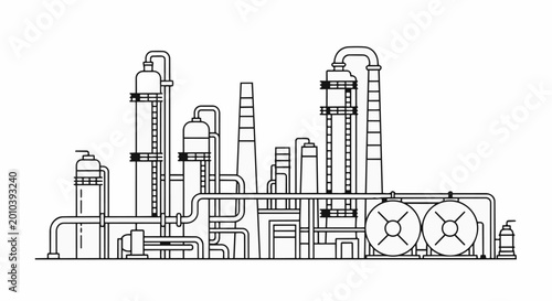 Fotografie Industrial factory complex with towers and pipes illustration 1.