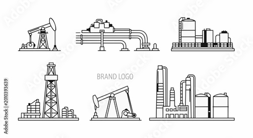 Bild auf Leinwand Industrial oil and gas extraction and processing facilities illustration