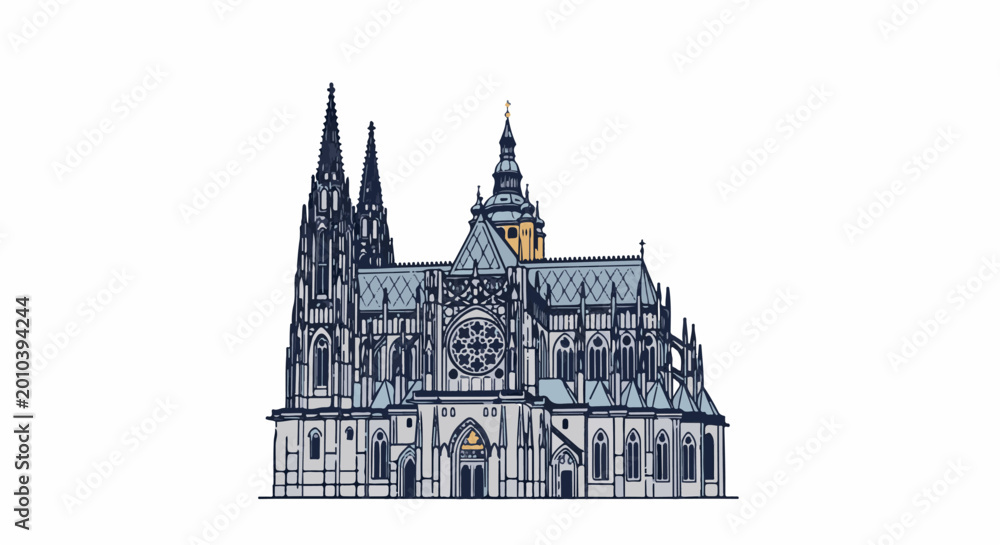 Obraz premium Ornate gothic cathedral with twin spires, rose window, and detailed facade
