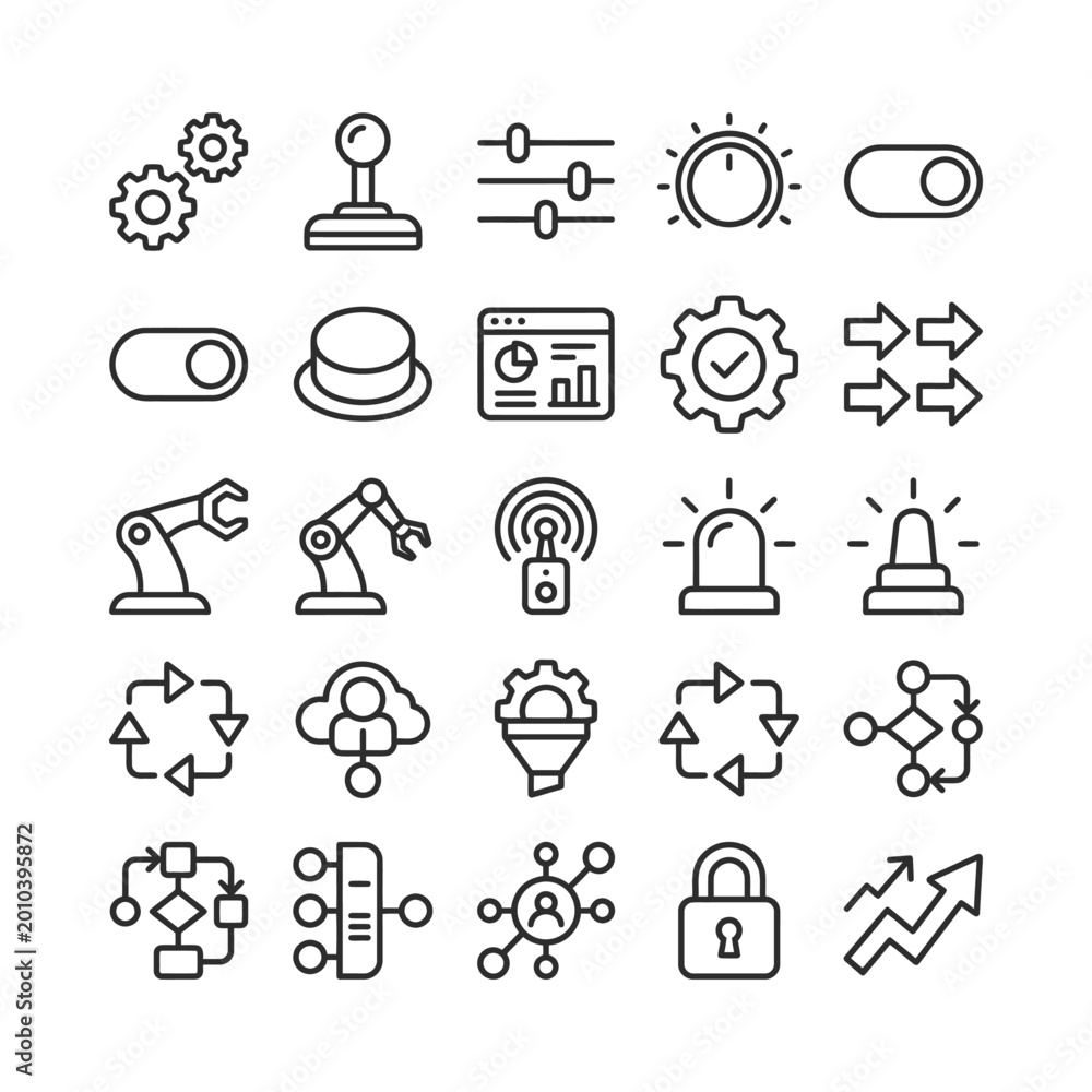 Fototapeta premium Automation and process control icons for industry and technology