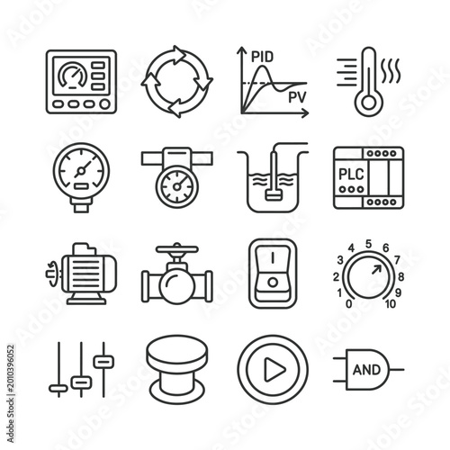 Process control and automation icons vector set outline