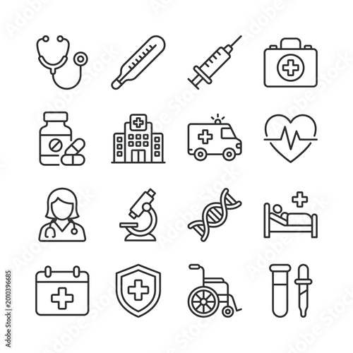 Medical health care icons set vector outline symbols