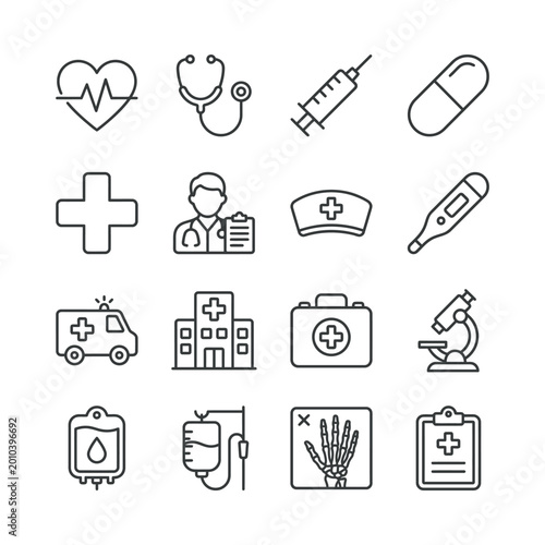 Medical symbols collection vector outline art