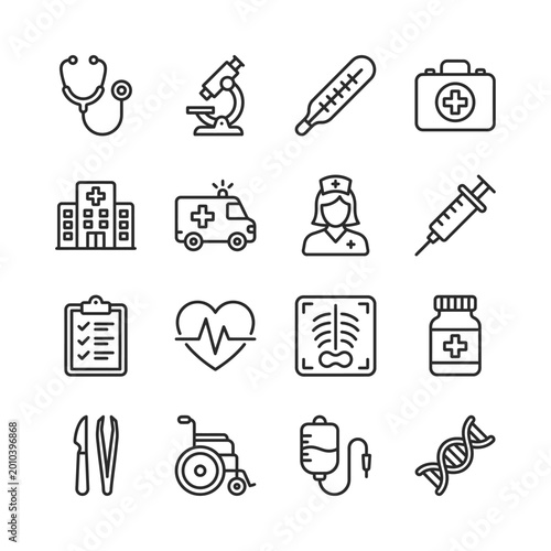 Medical and healthcare icons collection in outline design Vector