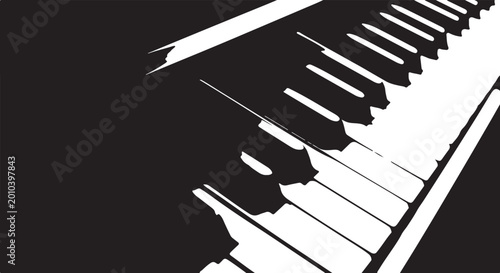 Piano keyboard, black and white illustration, musical instrument, close-up