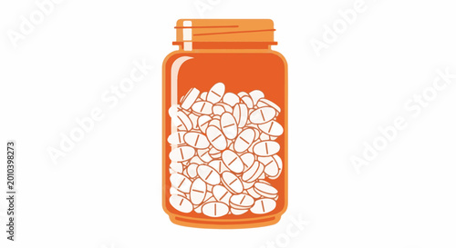 An orange bottle filled with white pills