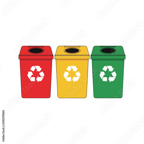 Set of Colorful Recycling Bins for Waste Management