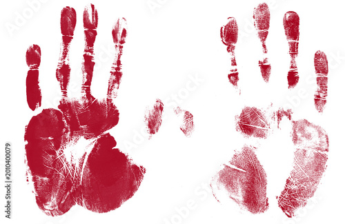 Canvastavla Bloody handprints on white background, red blood hand prints for horror and crim
