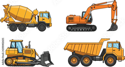 Foto Professional Construction Machinery Illustration Set Featuring Yellow Cement Mix