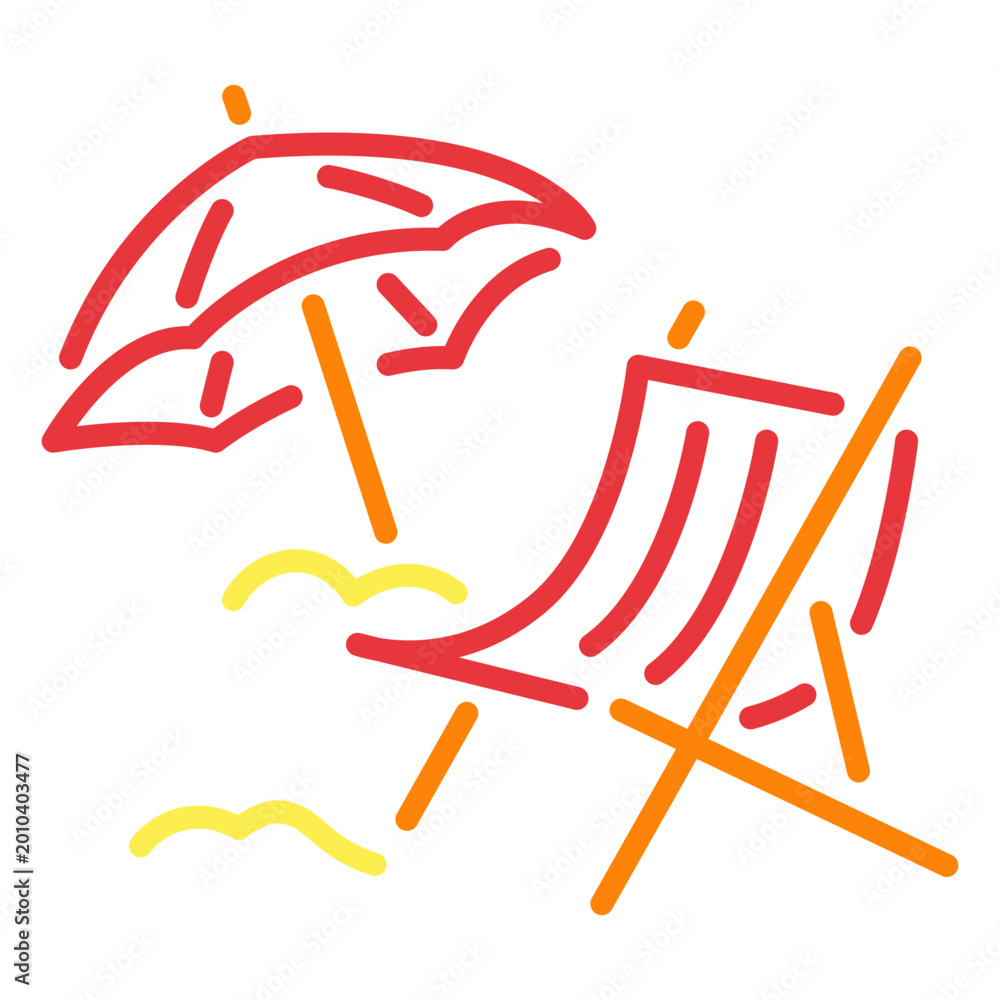 Fototapeta premium Neon sign with a beach chair and umbrella