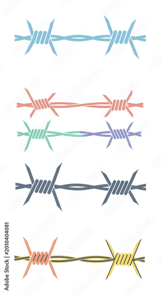 Fototapeta premium Colorful Barbed Wire Sections - Decorative Elements