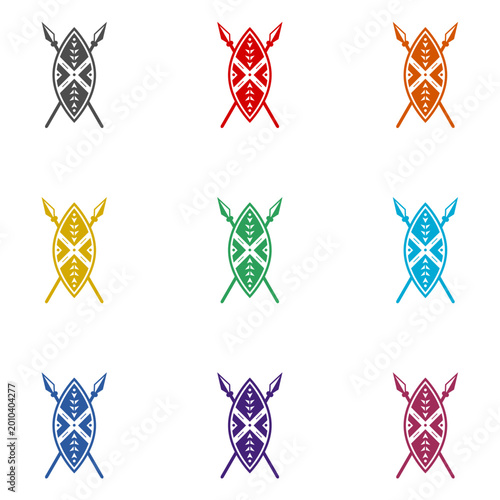Foto African shield and spears icon isolated on white background