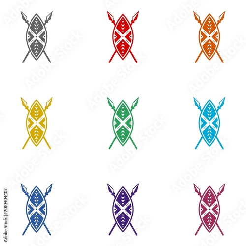 Принти на полотні African shield and spears icon isolated on white background