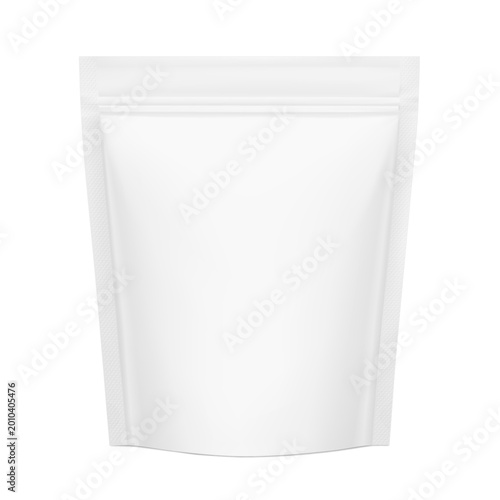 Realistic stand up pouch bag mockup with transparent shadow for food, pet products and etc. Vector illustration isolated on white background. Ready for your design. EPS10.