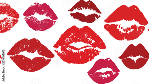 Fotografía Set of red lips vector illustration with kiss marks lipstick prints and romantic