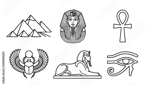 Foto Minimalist ancient Egypt symbols vector illustration set clean black and white o