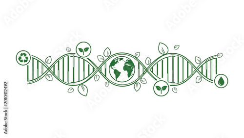 Eco-Friendly DNA: A visual representation of environmental sustainability and ecological harmony. Depicting a DNA double helix, symbolizing the very essence of life.