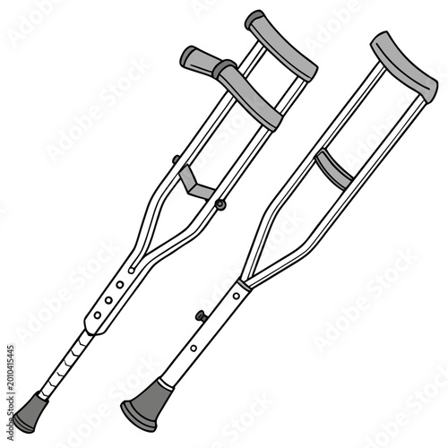 Slika na platnu Pair of underarm crutches for walking support line art illustration