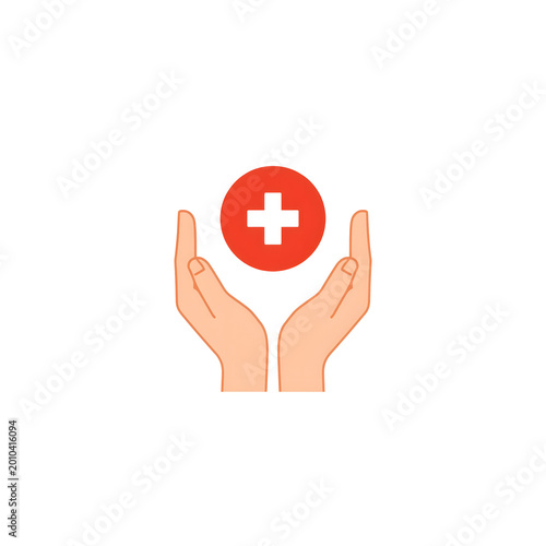 Healthcare and Medical Support Icon | Hands Holding First Aid Cross Symbol