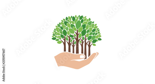 Obraz na plátně Hand holding small green trees growing.